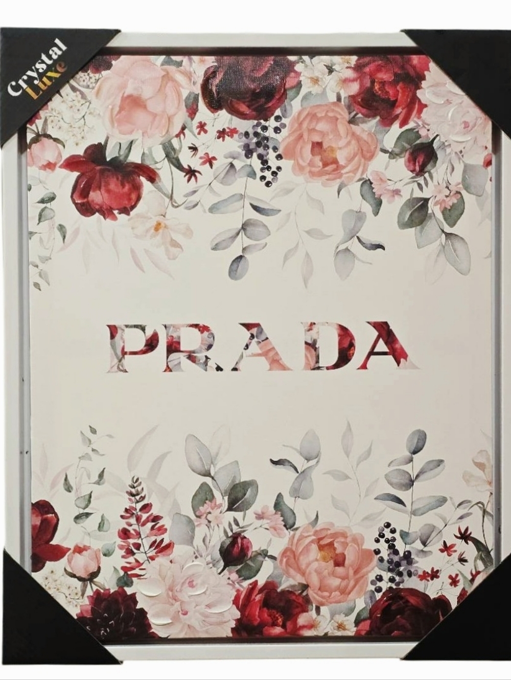 Crystal Luxe Prada Floral Logo Framed Wall Decor
